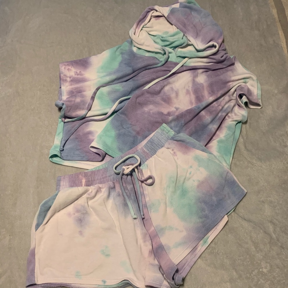 Tie-dye Hooded Crop Lounge Set